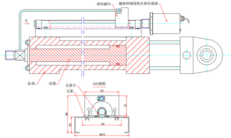 磁致伸缩位移传感器外置安装图