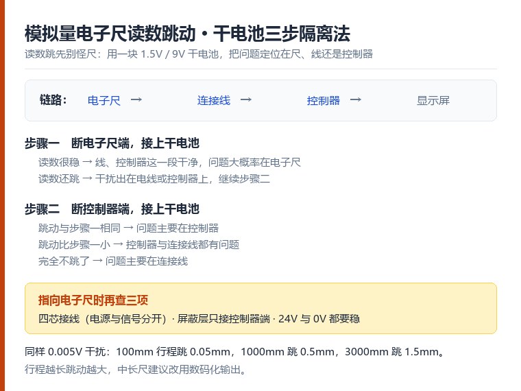 模拟量电子尺读数跳动的干电池三步隔离法